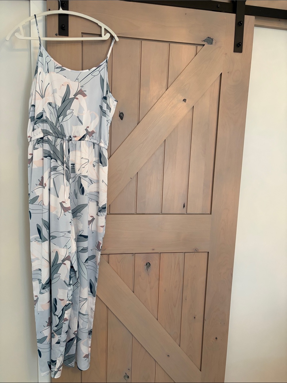 Spaghetti-Strap Floral Jumpsuit in Light Blue